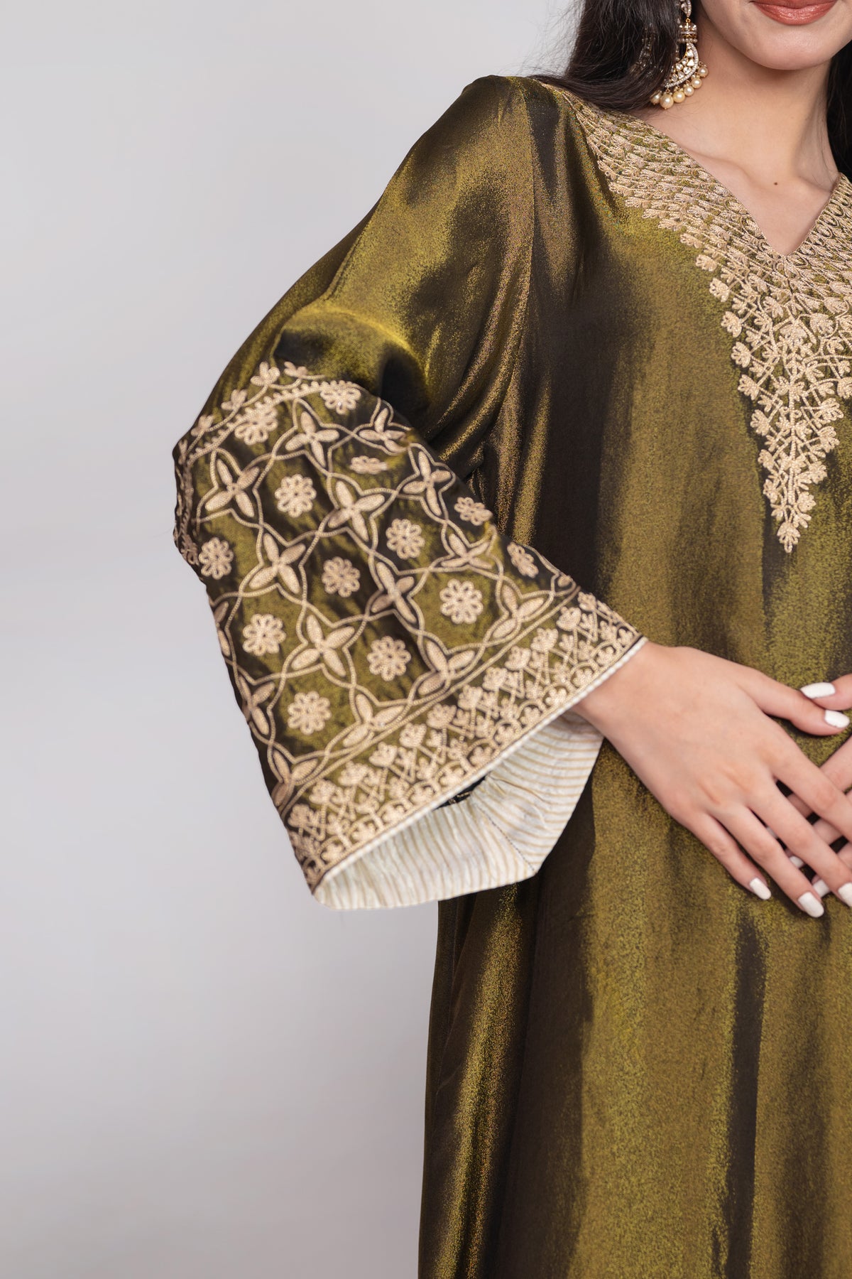 Zar-e-Shab | Deep Forest Embroidered Kaftan