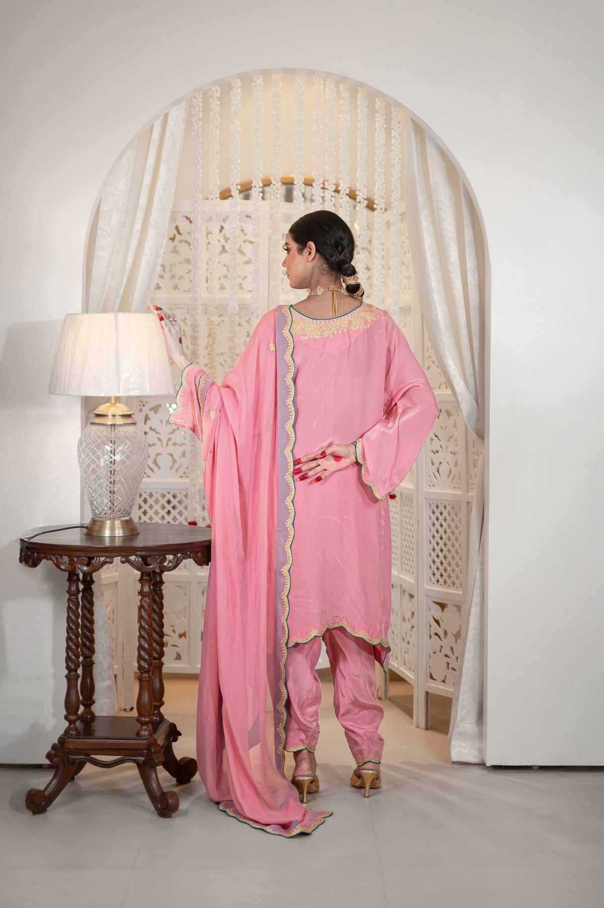 Naqsh | Blush Pink Embroidered Cheran Suit with Scalloping