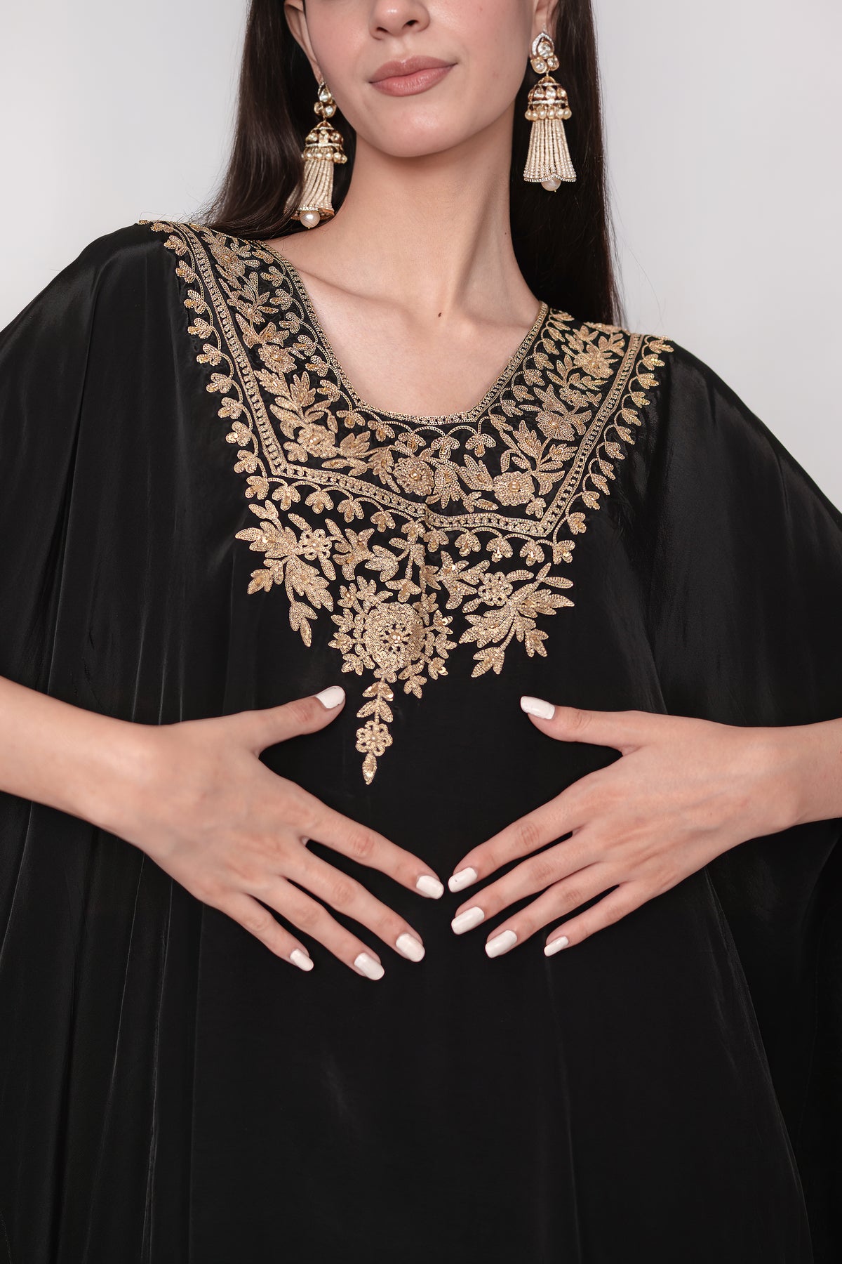 Mehfil-e-Shab | Black Embroidered Draped Skirt Set