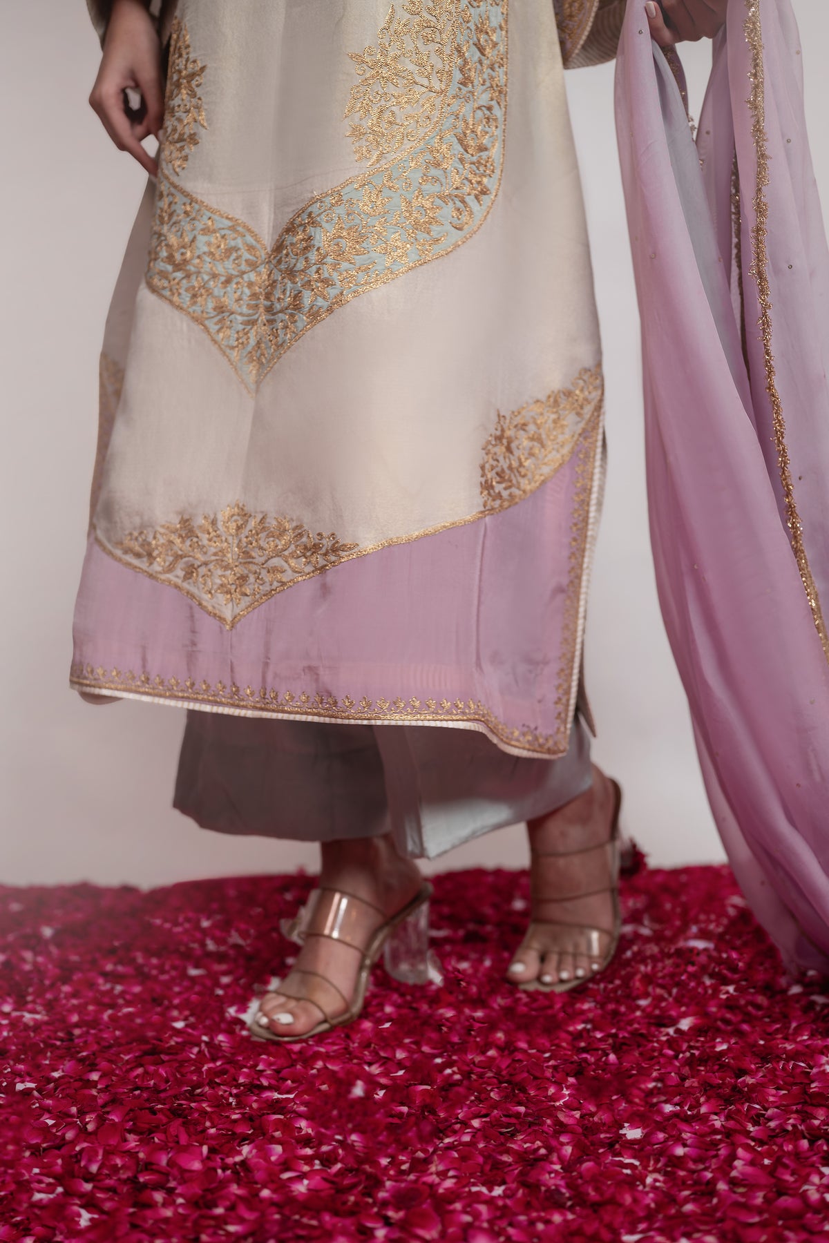 Rang-e-Mehtab | Ivory, Lilac Embroidered Suit