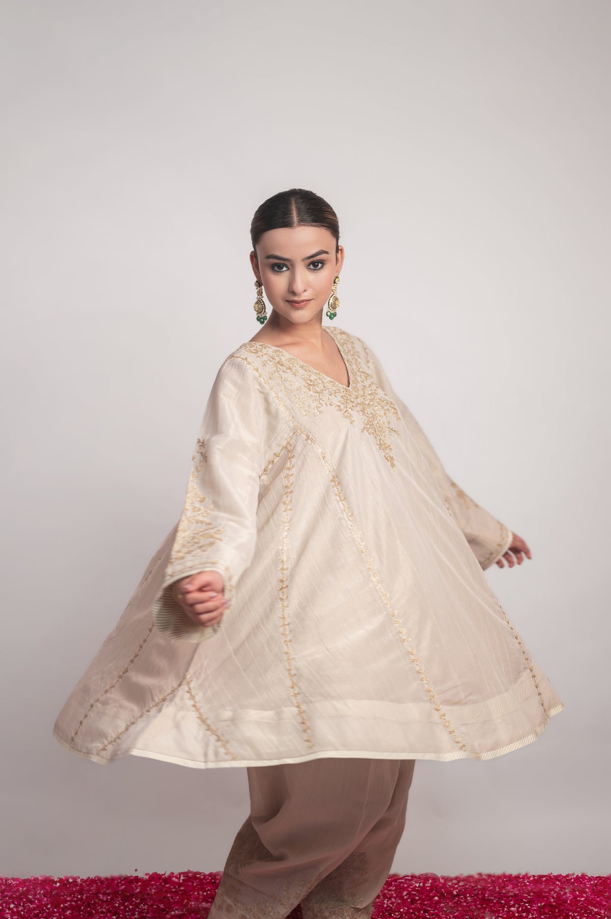 Noor-e-Shaam | Beige Embroidered Tissue Pheran Set