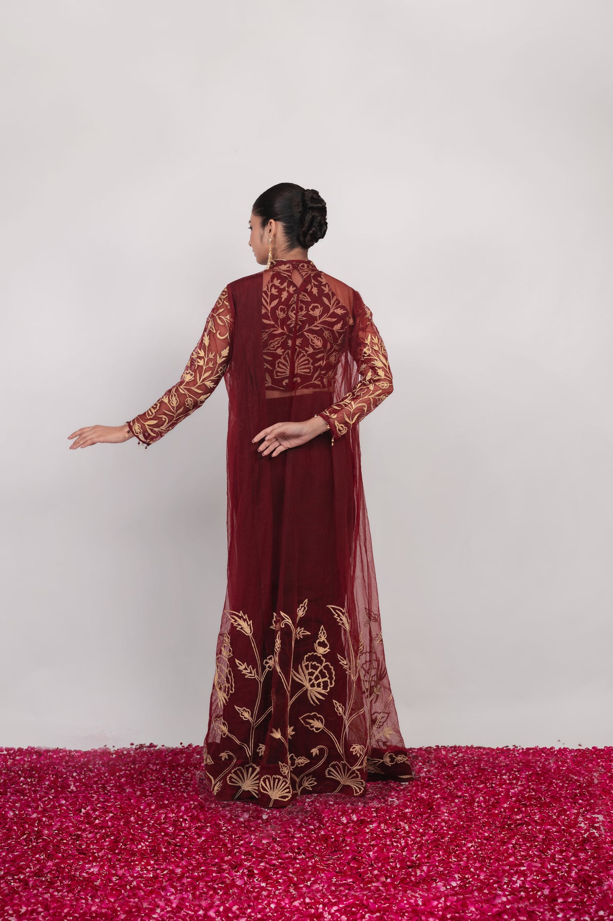 Aatish-e-Shaam | Maroon Embroidered Saree With Jacket