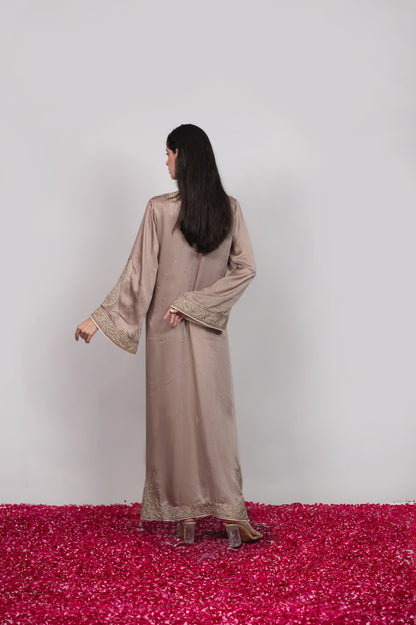 Gul-e-Shaam | Taupe Kashmiri Embroidered Kaftan