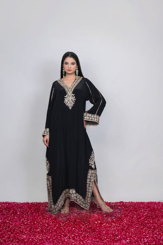 Siyah Raat | Black Night Embroidered Kaftan