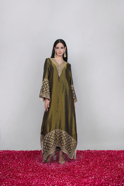 Zar-e-Shab | Deep Forest Embroidered Kaftan