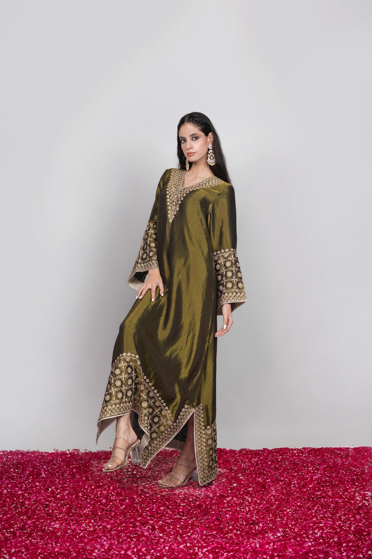 Zar-e-Shab | Deep Forest Embroidered Kaftan