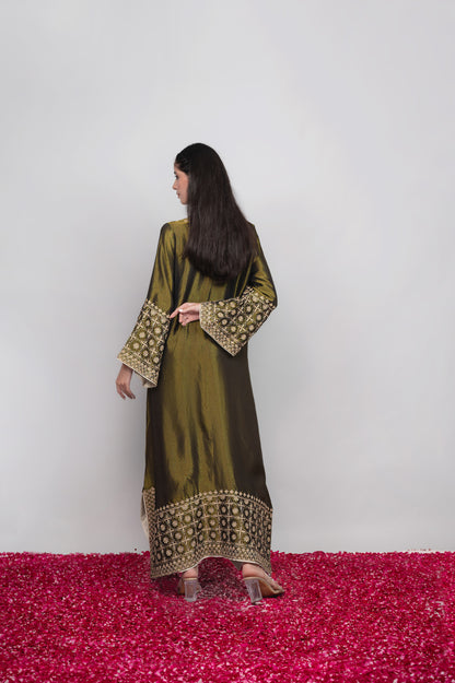 Zar-e-Shab | Deep Forest Embroidered Kaftan