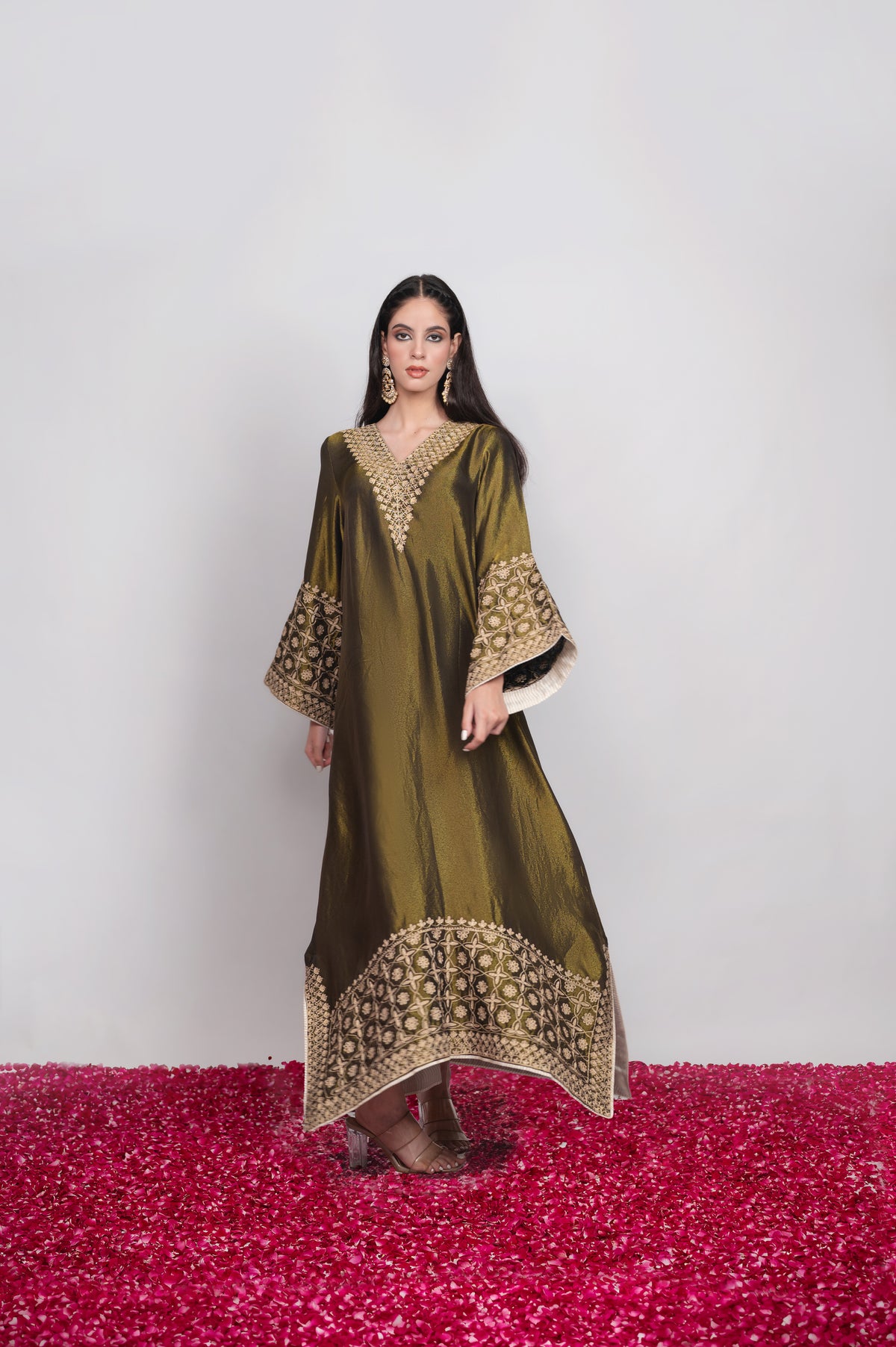 Zar-e-Shab | Deep Forest Embroidered Kaftan