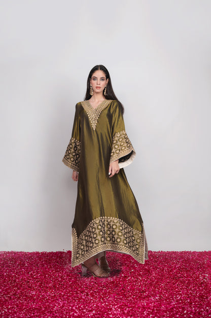 Zar-e-Shab | Deep Forest Embroidered Kaftan