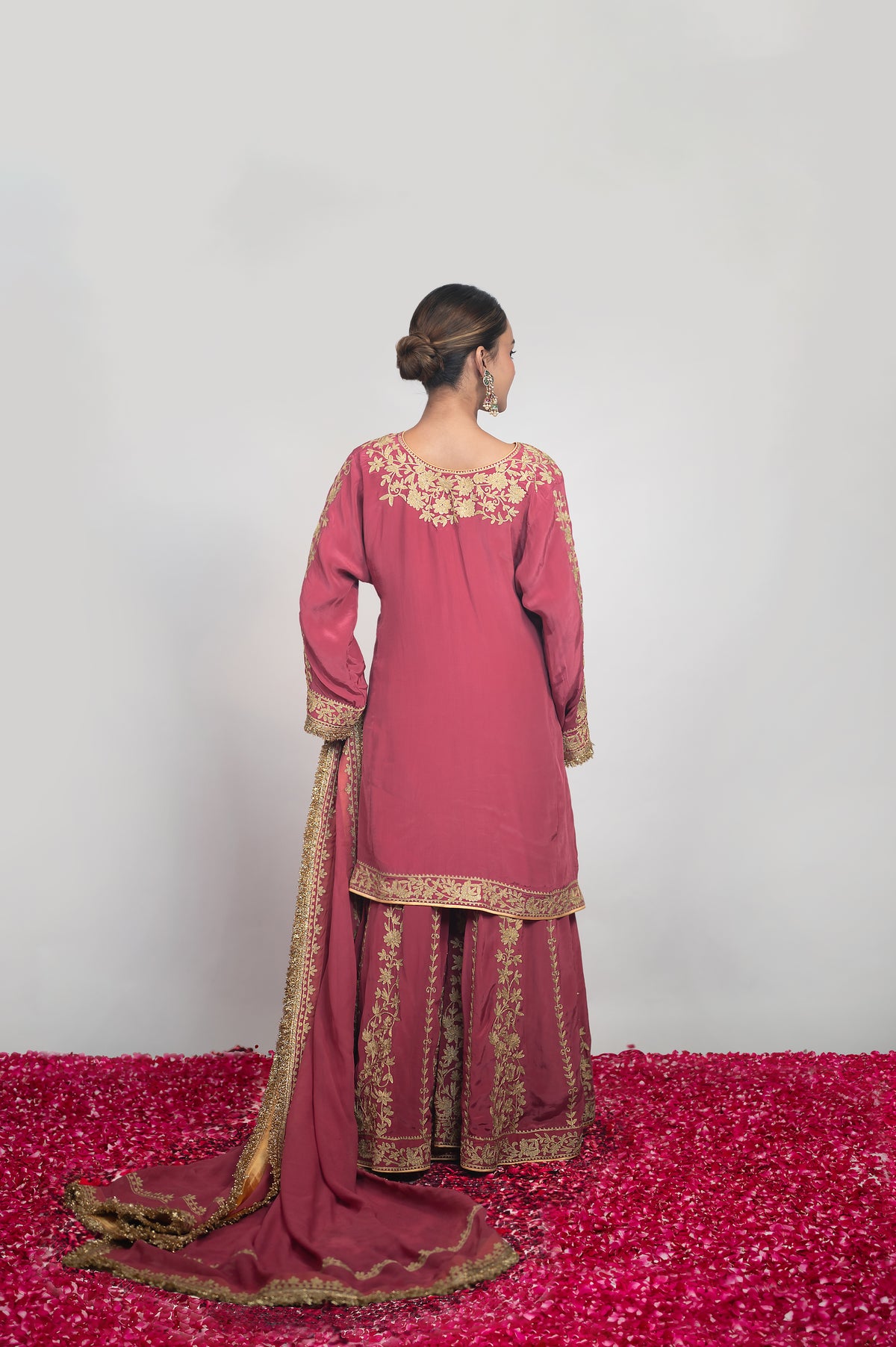 Bhag-e-Shab | Dusty Pink Embroidered Sharara Suit