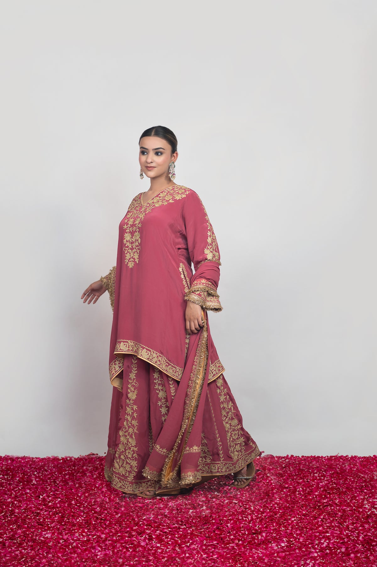 Bhag-e-Shab | Dusty Pink Embroidered Sharara Suit