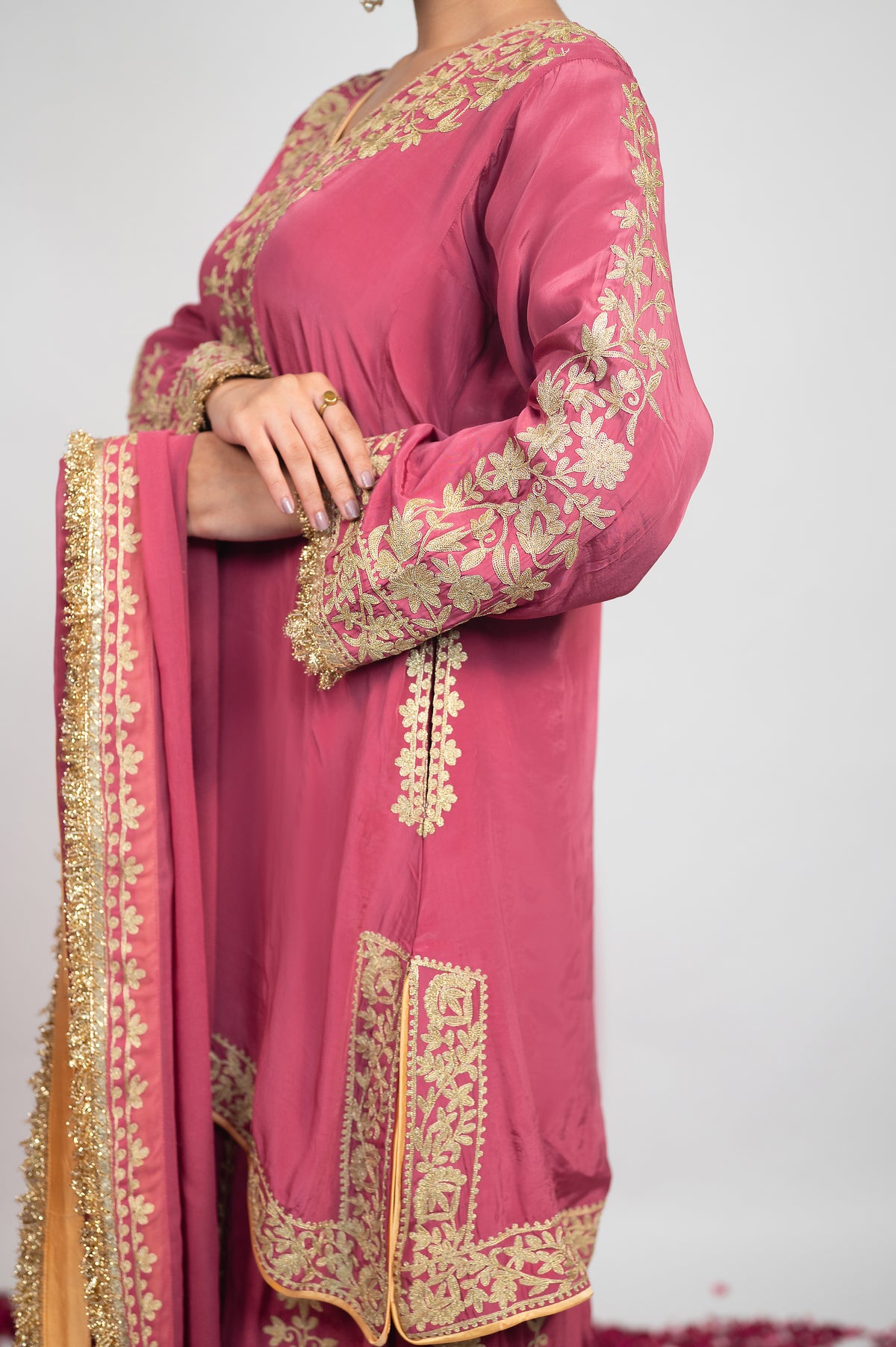 Bhag-e-Shab | Dusty Pink Embroidered Sharara Suit