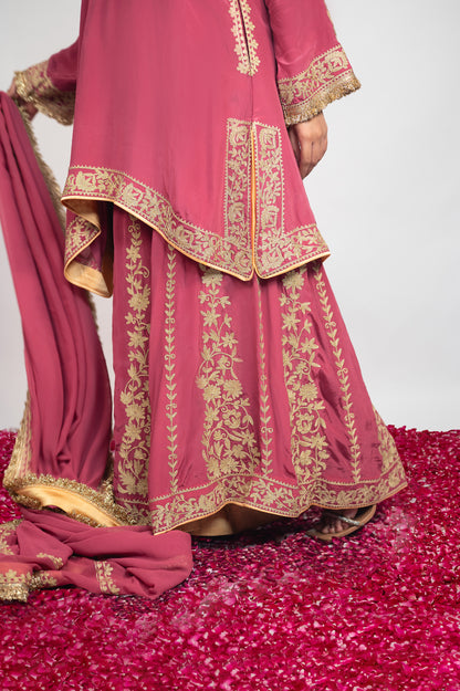 Bhag-e-Shab | Dusty Pink Embroidered Sharara Suit