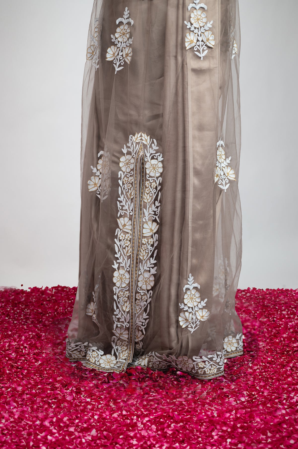 Saaya-e-Noor | Taupe Embroidered Draped Saree With Jacket