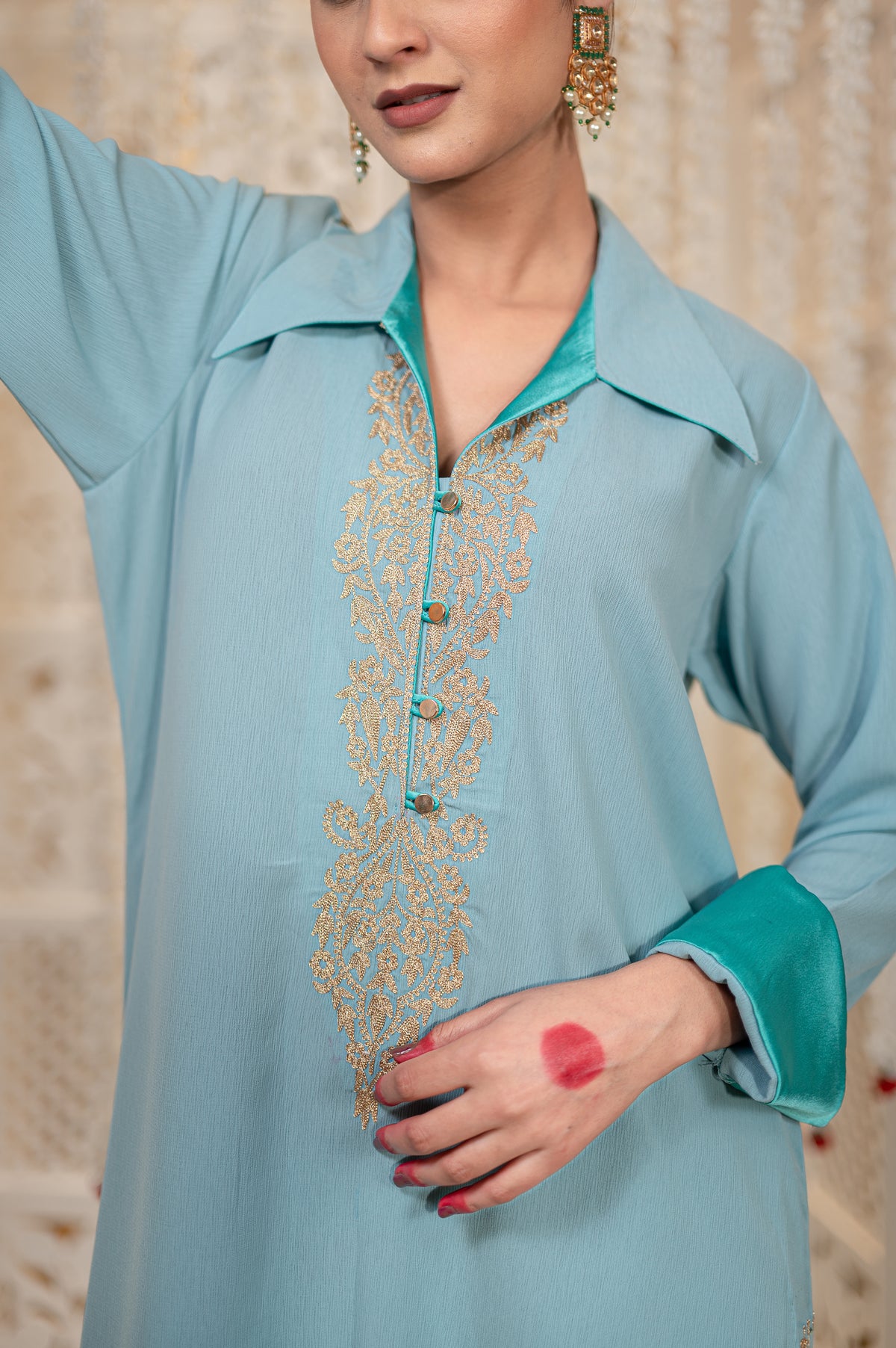 Seher | Powder Blue Embroidered Georgette Kurta Set
