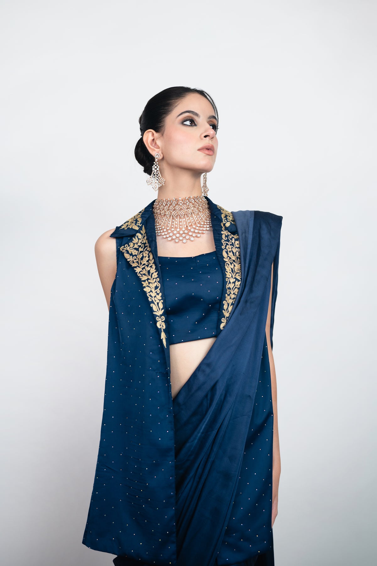 Neel-e-Shab | Navy Blue Embroidered Draped Saree