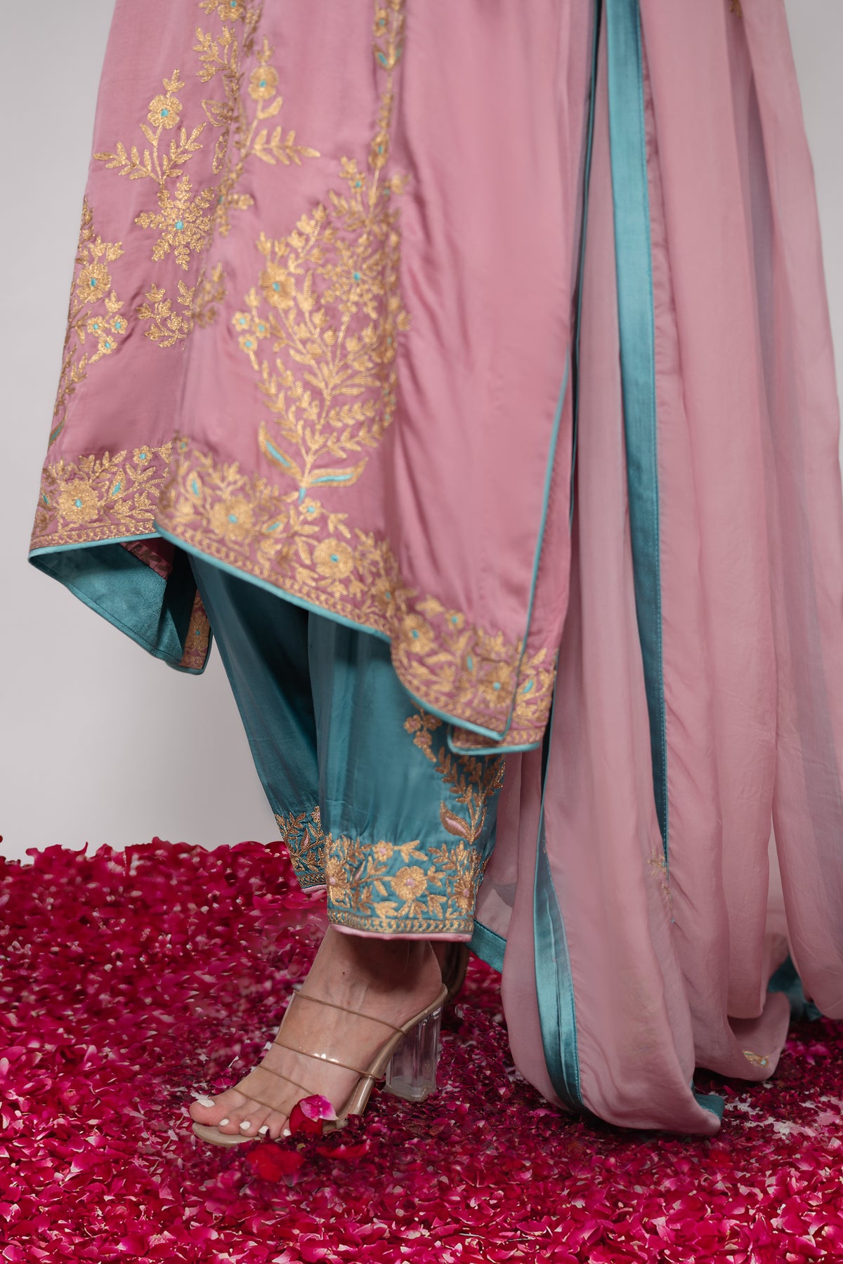 Gul-e-Shafaq | Pink & Blue Satin Embroidered Suit