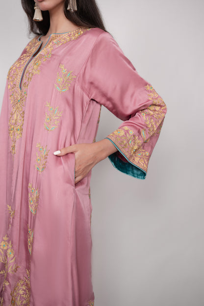 Gul-e-Shafaq | Pink & Blue Satin Embroidered Suit