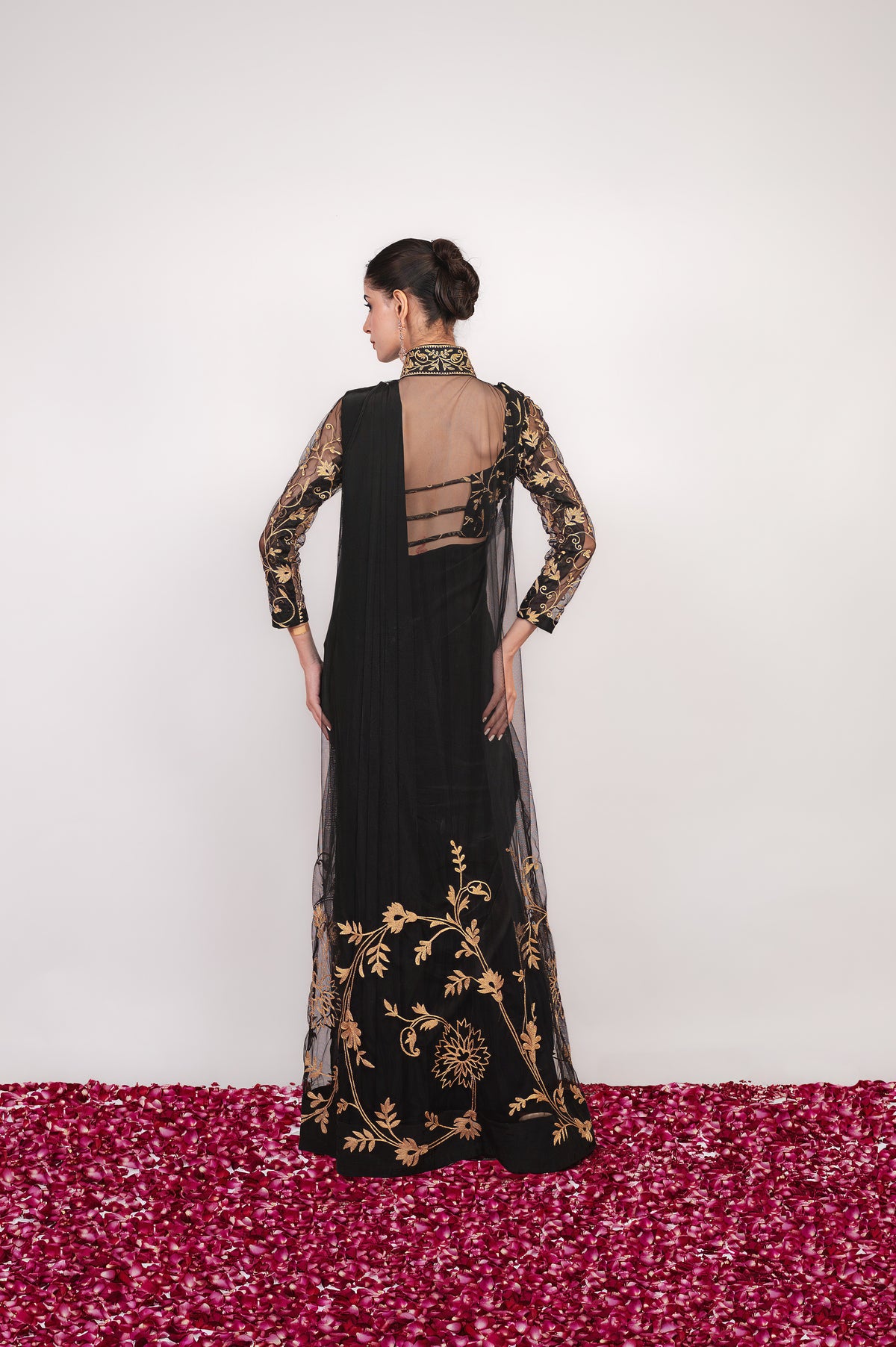 Tilla-e-Shab | Carbon Black Embroidered Saree With Jacket