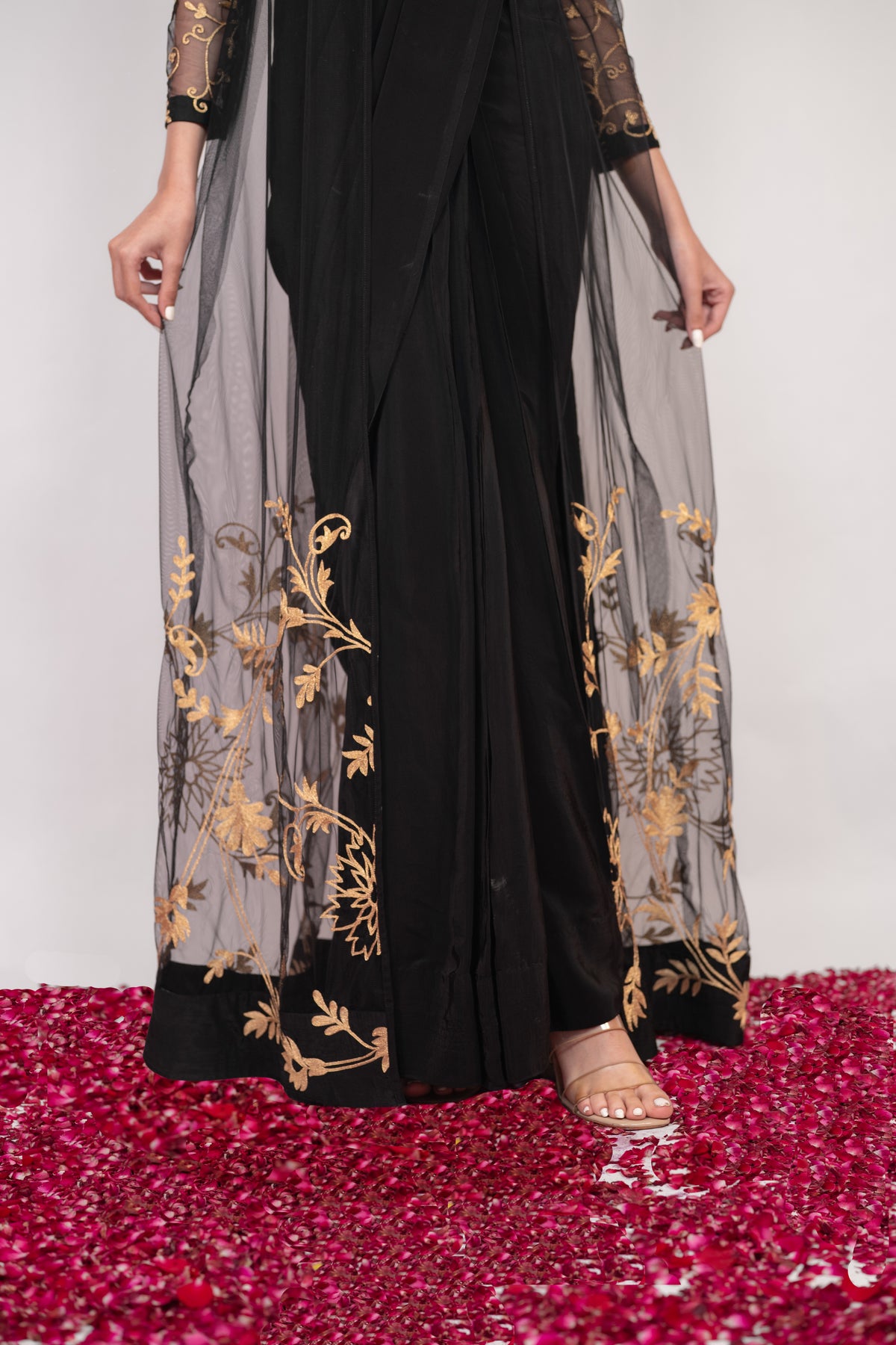 Tilla-e-Shab | Carbon Black Embroidered Saree With Jacket