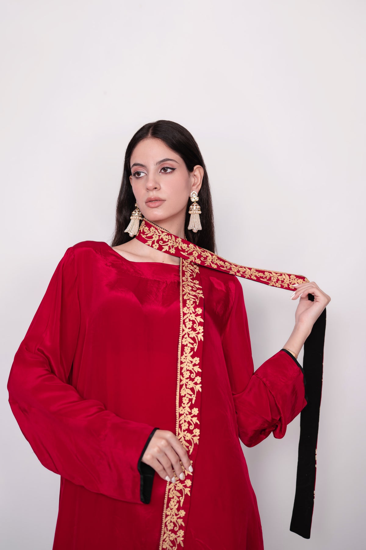 Surkh-e-Shaam | Maroon Embroidered Asymmetric Co-ord Set