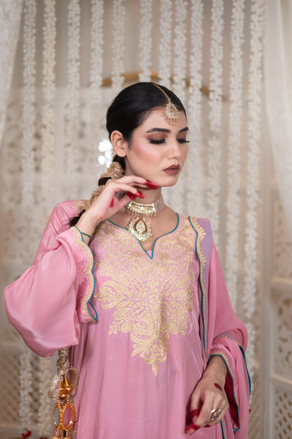 Naqsh | Blush Pink Embroidered Cheran Suit with Scalloping