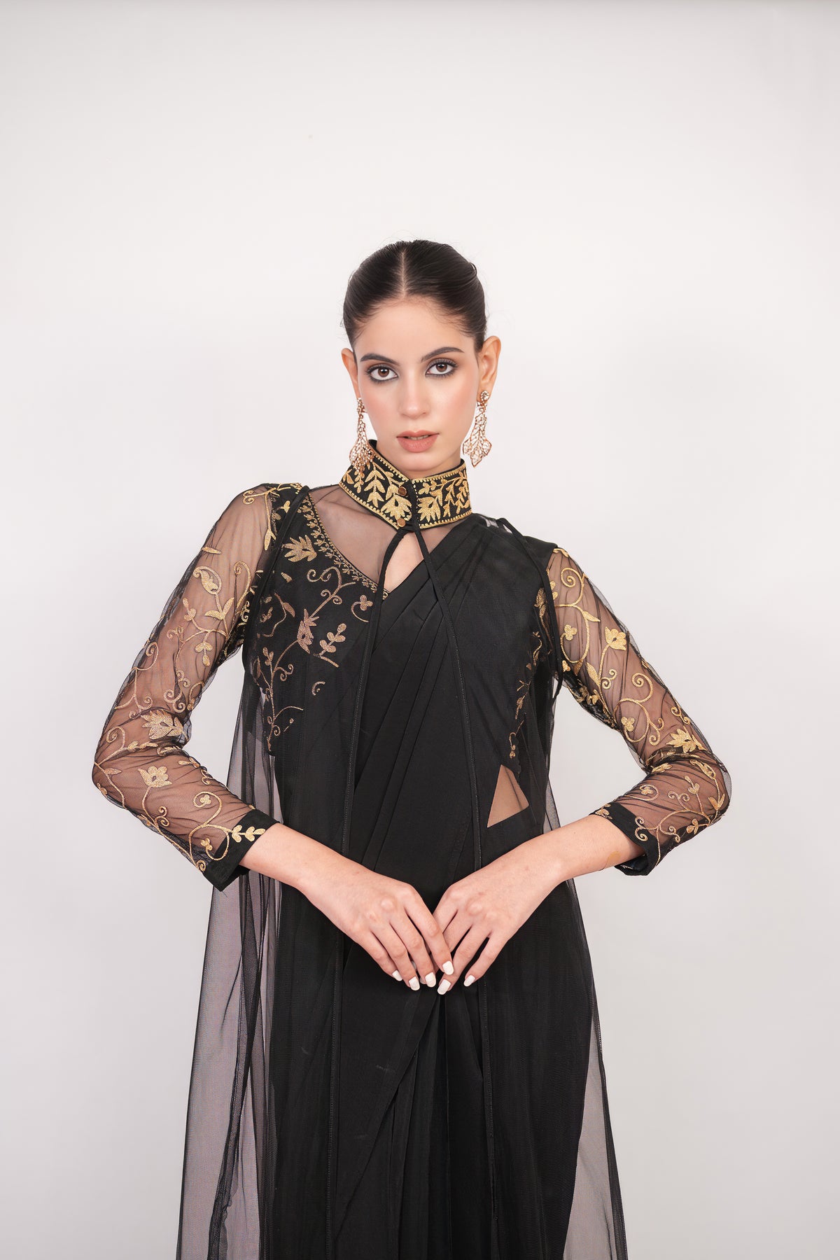 Tilla-e-Shab | Carbon Black Embroidered Saree With Jacket