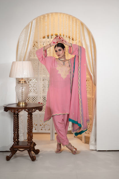 Naqsh | Blush Pink Embroidered Cheran Suit with Scalloping