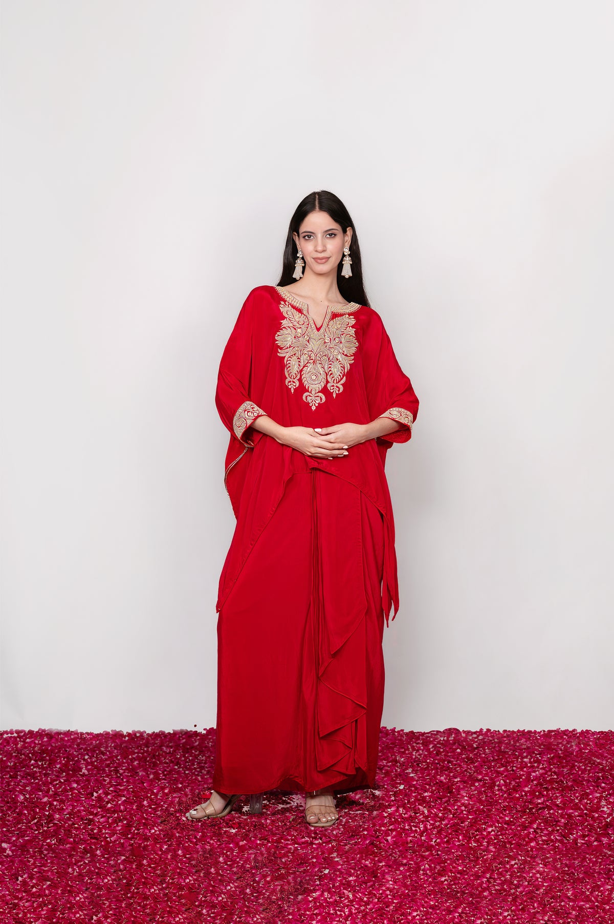 Raqs-e-Surkh | Red Embroidered Draped Skirt Set