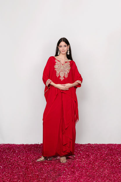 Raqs-e-Surkh | Red Embroidered Draped Skirt Set