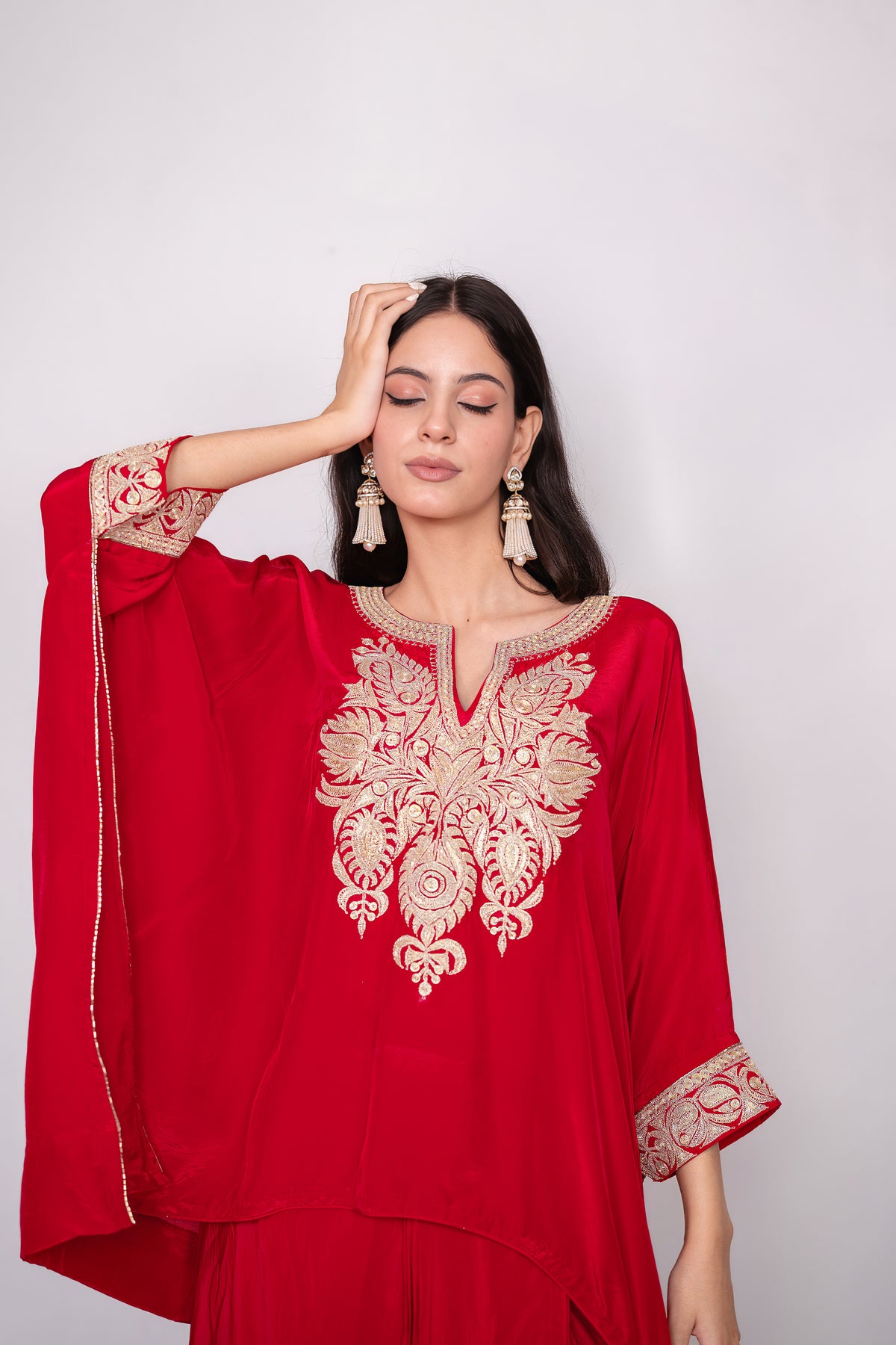 Raqs-e-Surkh | Red Embroidered Draped Skirt Set