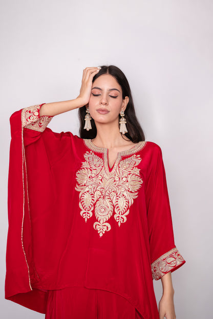 Raqs-e-Surkh | Red Embroidered Draped Skirt Set