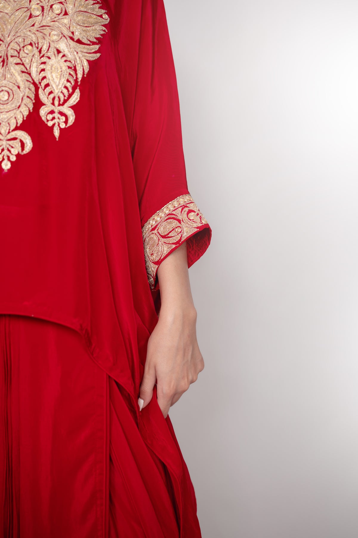 Raqs-e-Surkh | Red Embroidered Draped Skirt Set