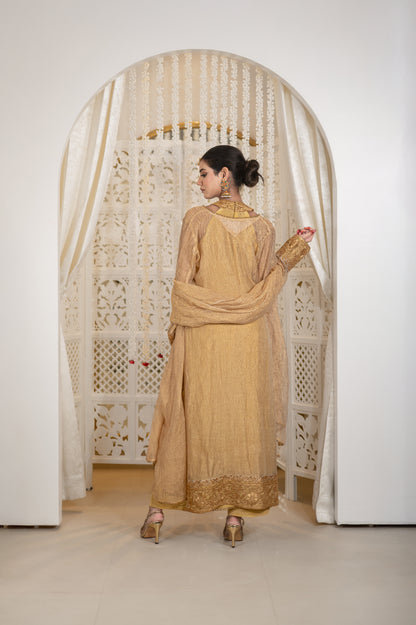 Shahzadi | Antique Gold Embroidered Tissue Suit