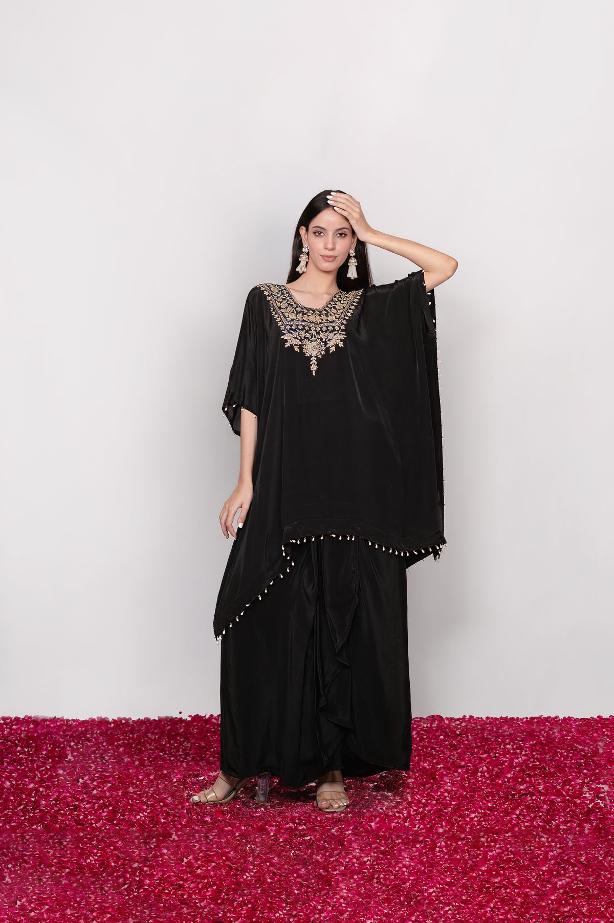 Mehfil-e-Shab | Black Embroidered Draped Skirt Set