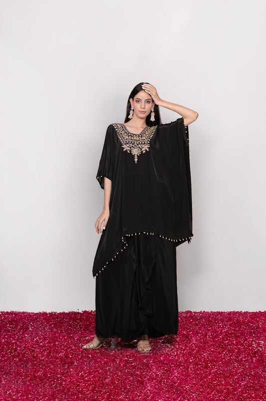 Mehfil-e-Shab | Black Embroidered Draped Skirt Set