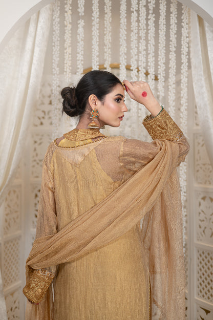 Shahzadi | Antique Gold Embroidered Tissue Suit