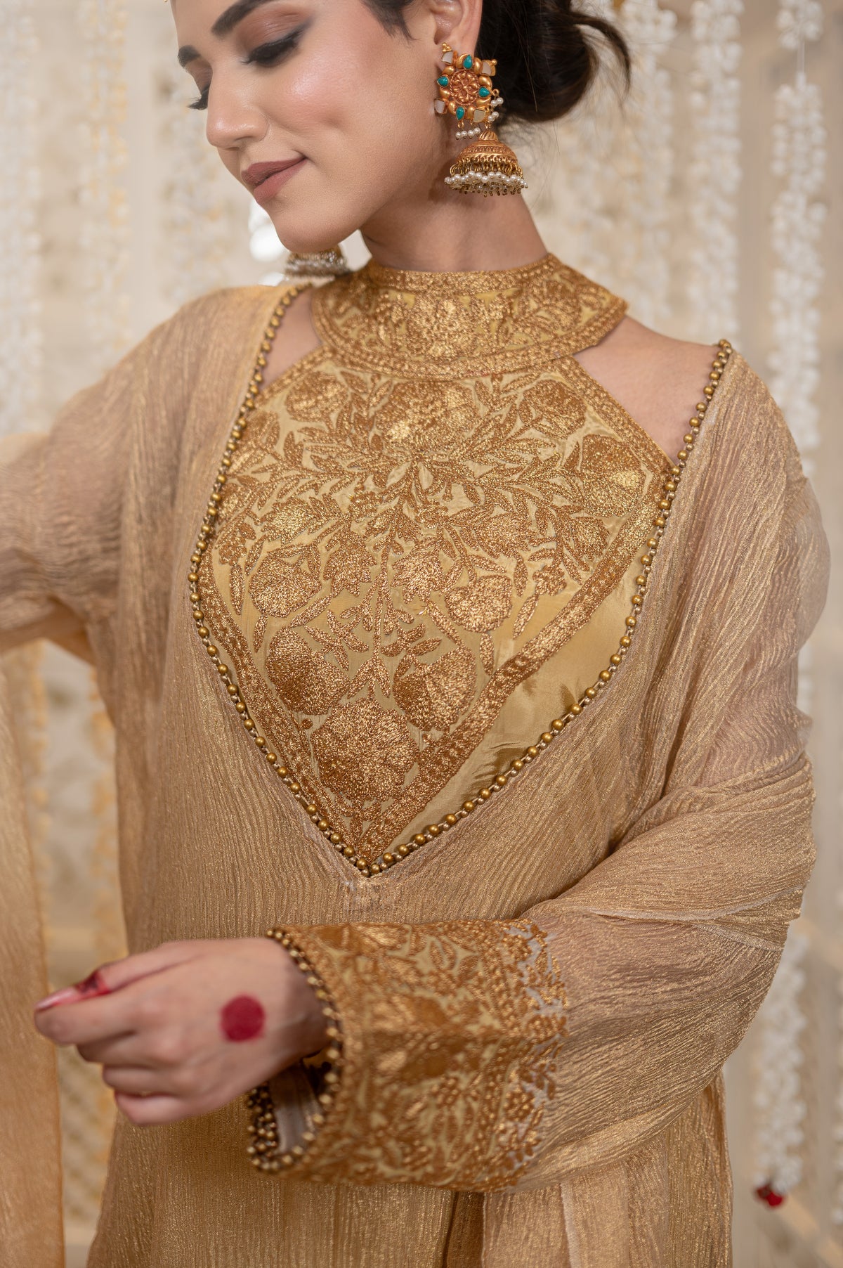 Shahzadi | Antique Gold Embroidered Tissue Suit