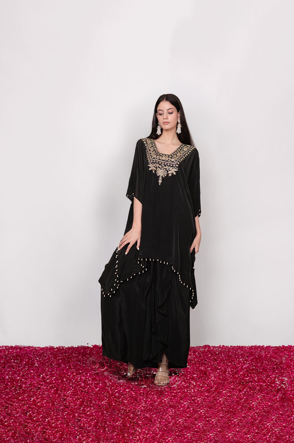 Mehfil-e-Shab | Black Embroidered Draped Skirt Set