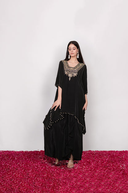 Mehfil-e-Shab | Black Embroidered Draped Skirt Set