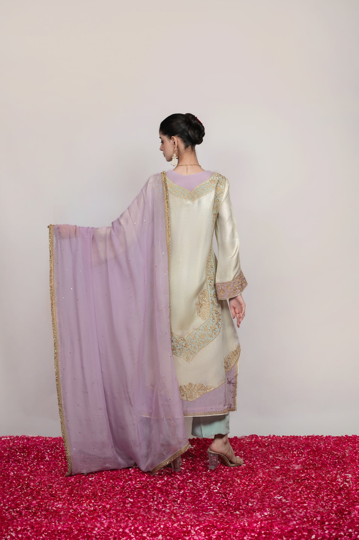 Rang-e-Mehtab | Ivory, Lilac Embroidered Suit