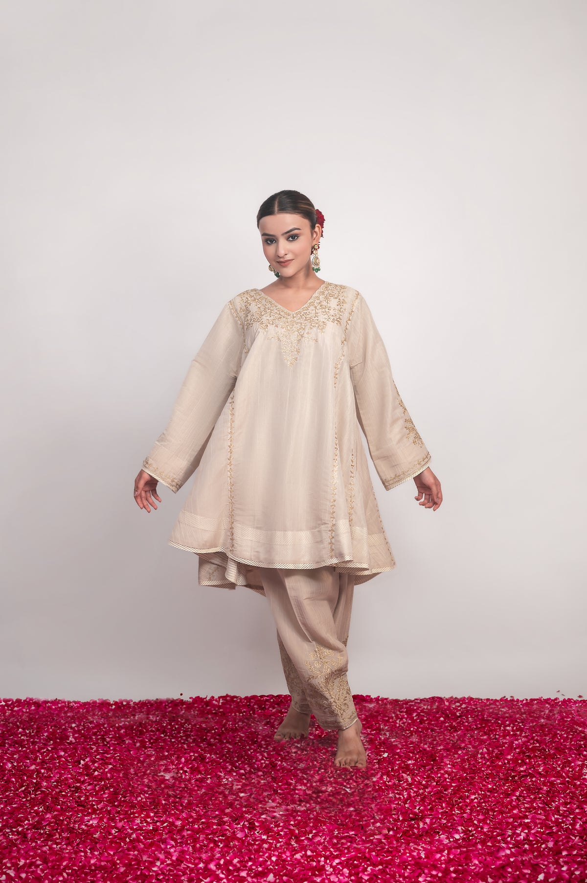 Noor-e-Shaam | Beige Embroidered Tissue Pheran Set