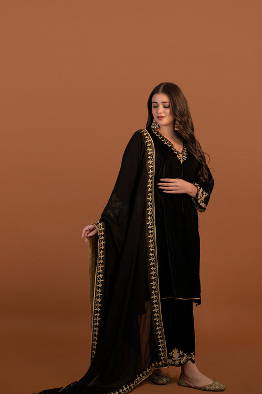 Black Velvet Aari Tilla Suit
