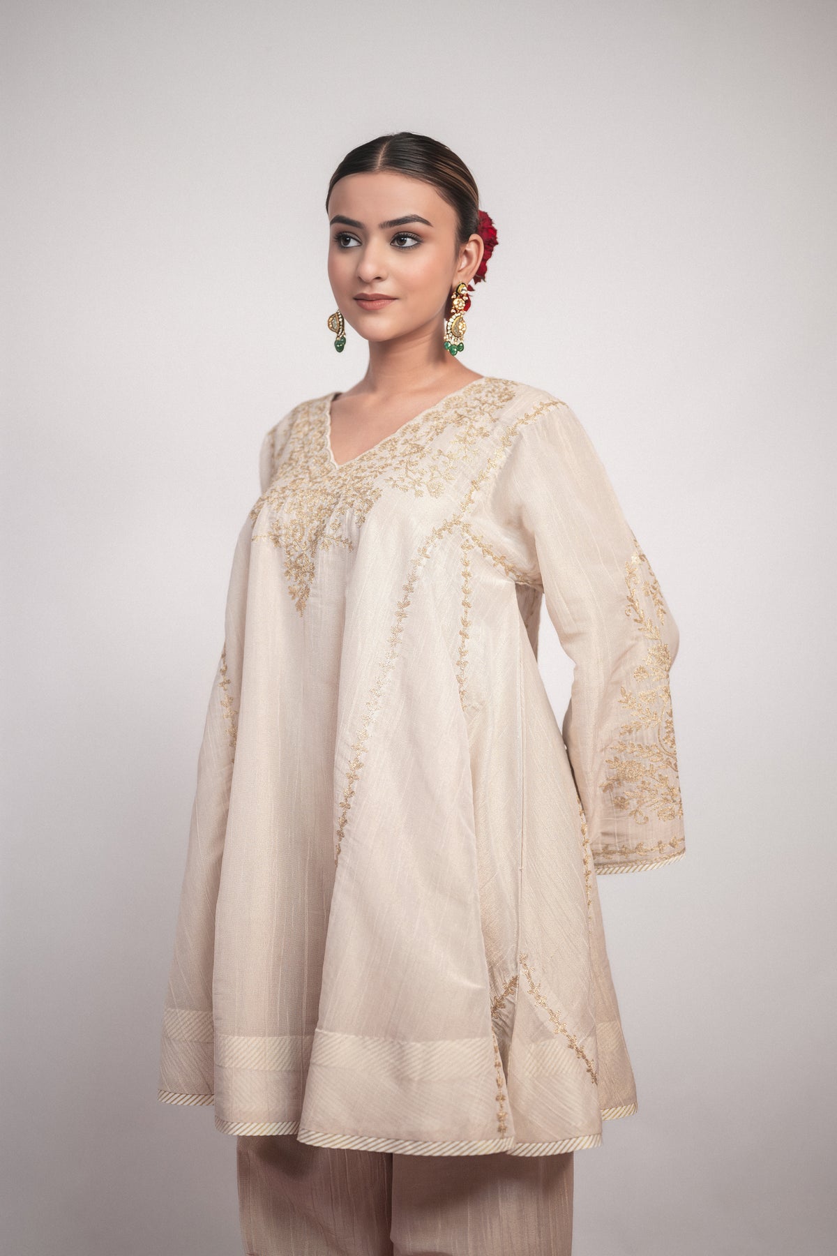 Noor-e-Shaam | Beige Embroidered Tissue Pheran Set