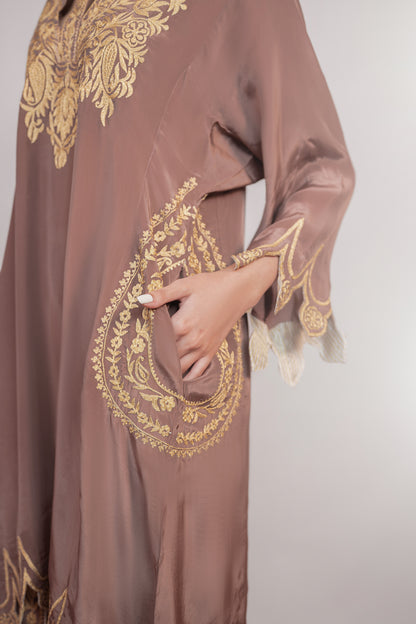Shaam-e-Zar | Cappuccino Embroidered Pheran Set