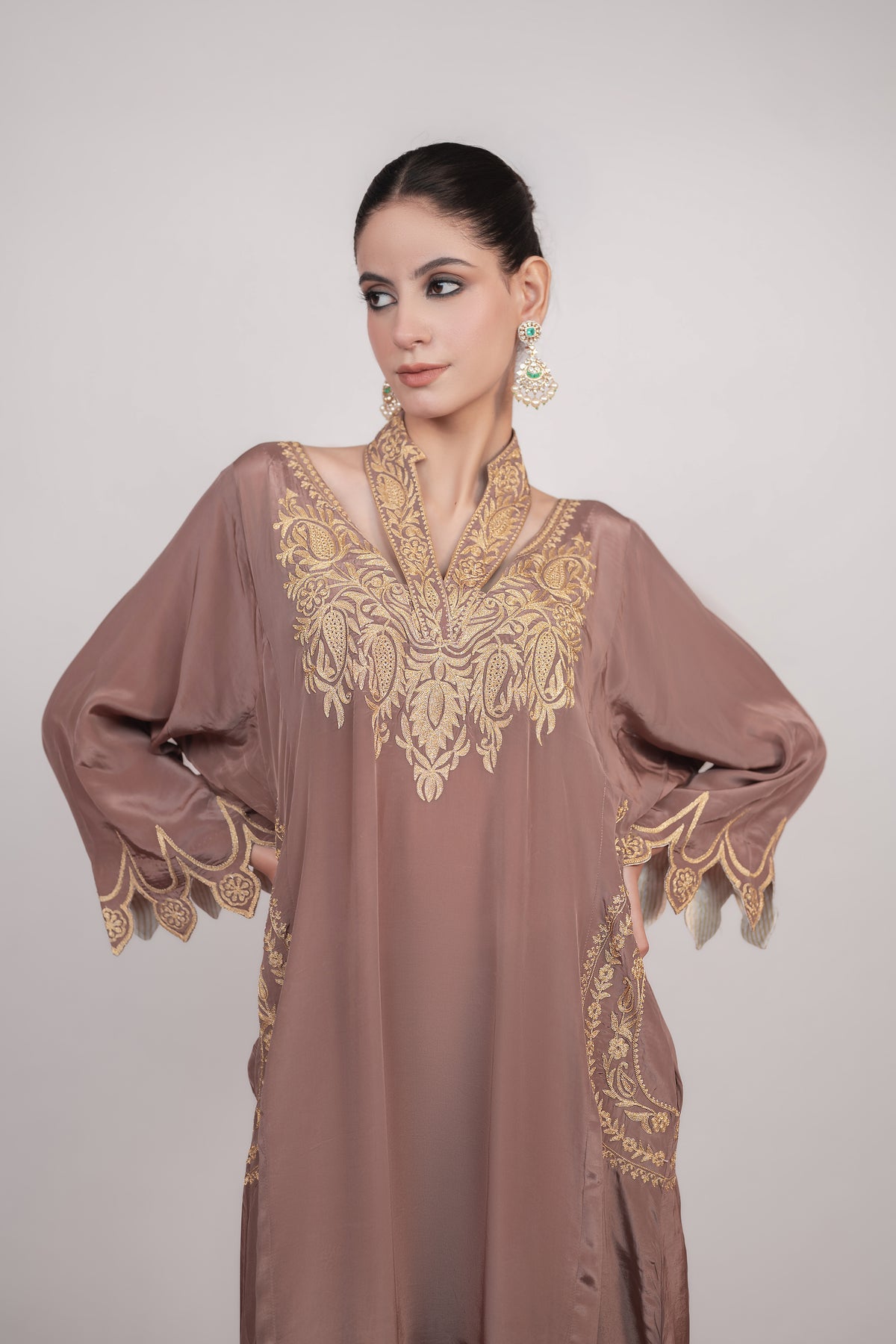 Shaam-e-Zar | Cappuccino Embroidered Pheran Set