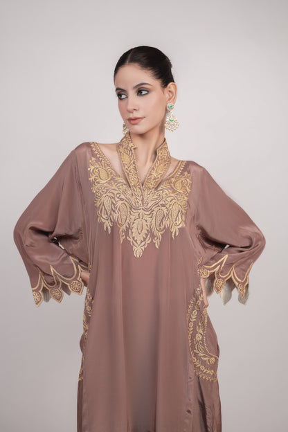 Shaam-e-Zar | Cappuccino Embroidered Pheran Set