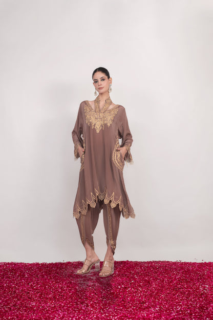 Shaam-e-Zar | Cappuccino Embroidered Pheran Set