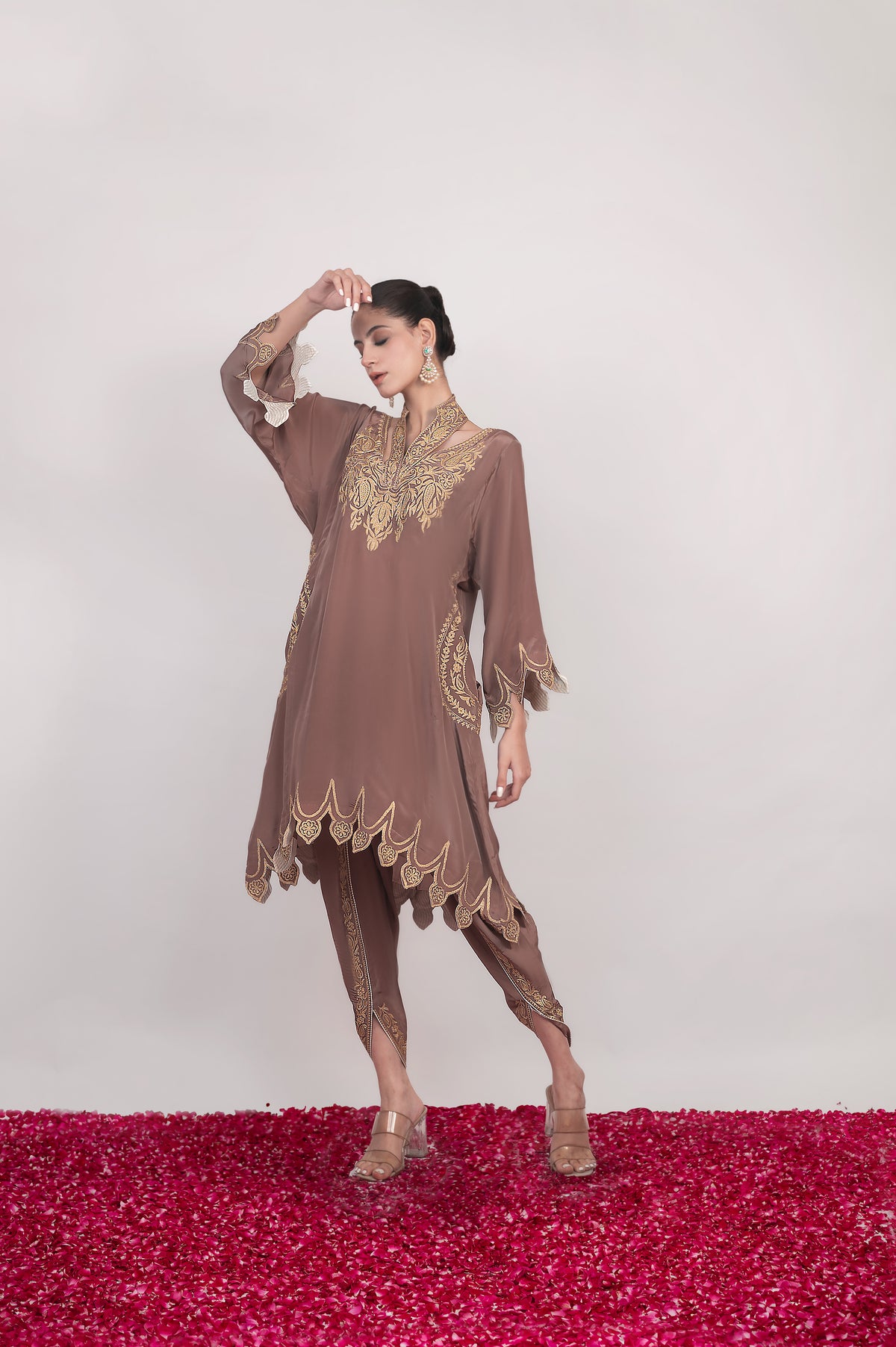 Shaam-e-Zar | Cappuccino Embroidered Pheran Set