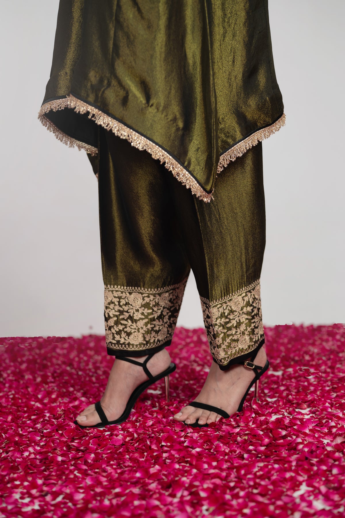 Rang-e-Shab | Deep Forest Embroidered Suit With Stripes Dupatta